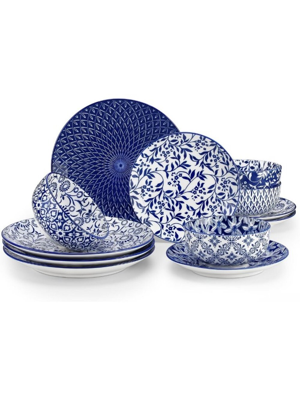 Elegant 12-Piece Dinnerware Set for 4 - Microwave & Dishwasher Safe, Blue